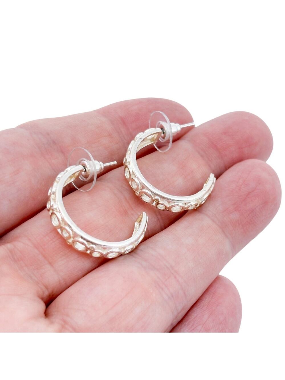 Vintage Sterling Silver 925 Textured Hoop Earrings
